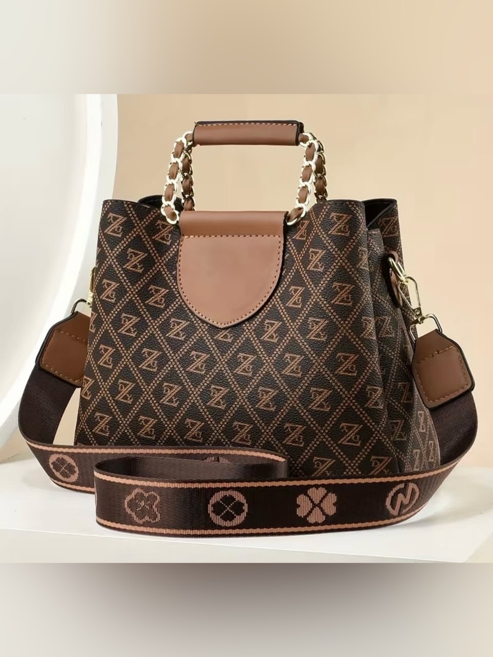 Brown Monogram Satchel, Chain Handles, Guitar Strap, Standard Strap & Bag Charm - Picture 4 of 10